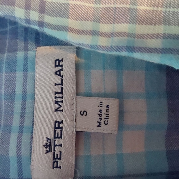 Peter Millar Mens Blue Plaid Long Sleeve Dress Shirt Button Down Preppy Sz.S - Picture 6 of 7
